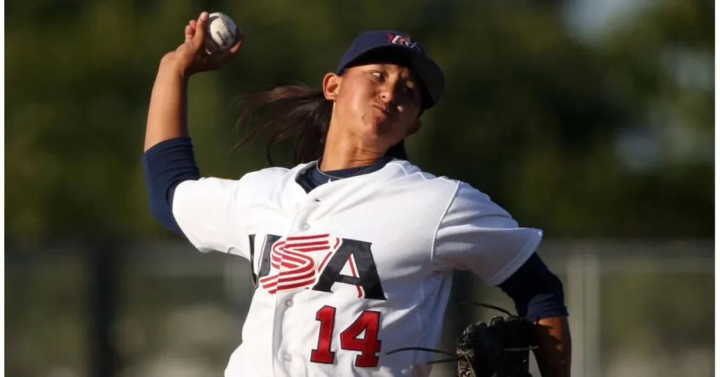 On July 22, 2015, in Toronto, Ontario, Canada, starting pitcher Kelsie Whitmore (14) of the United States pitches against Cuba in the opening inning of the 2015 Pan American Games at Ajax Pan Am Ballpark.  Cuba was defeated 11-0 by the USA.  Tom Szczerbowski-Imagn Images must be credited.